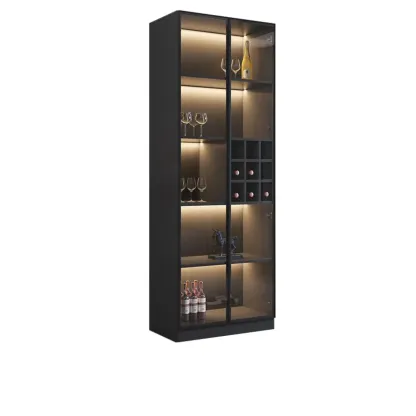 Minimalist Black Wooden Wine Rack Cabinet with Glass Door Image - 6