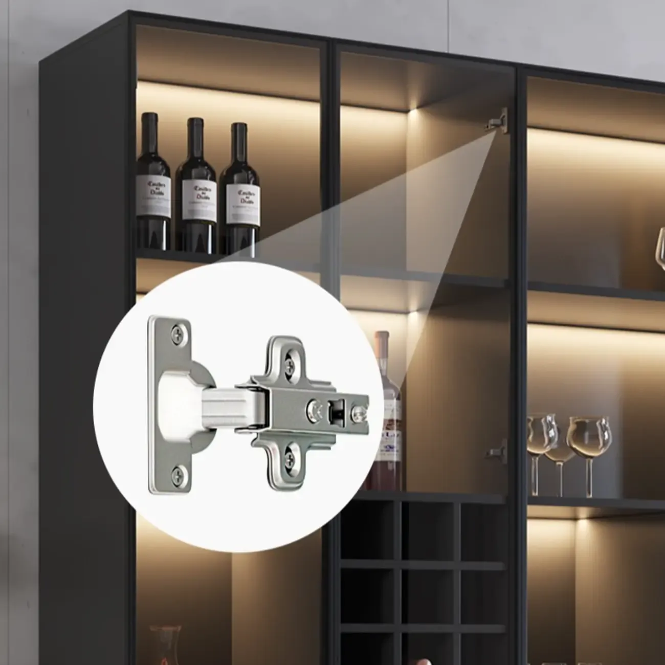 Minimalist Black Wooden Wine Rack Cabinet with Glass Door Image - 8