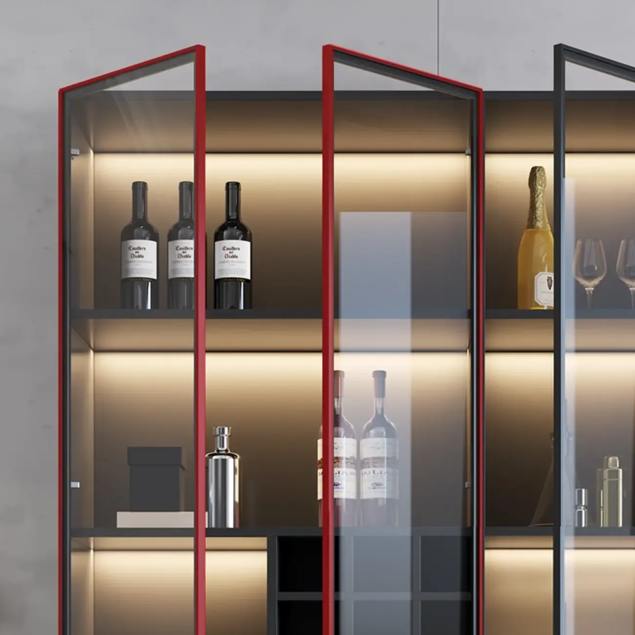 Minimalist Black Wooden Wine Rack Cabinet with Glass Door Image - 14