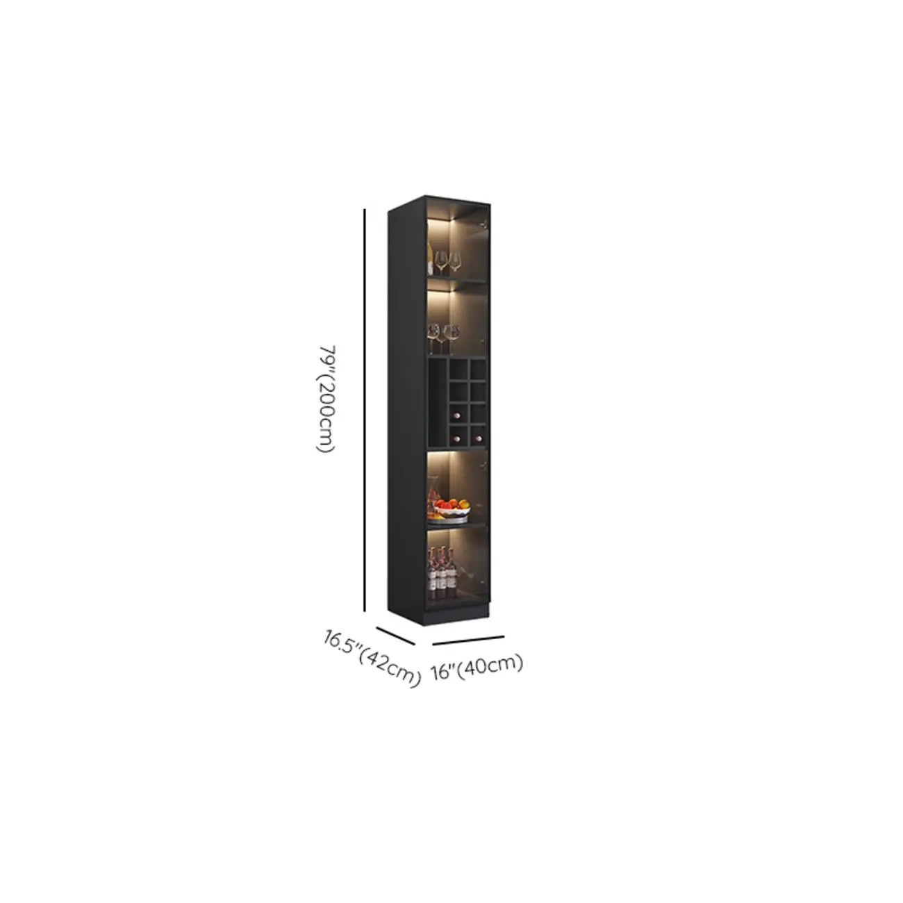 Minimalist Black Wooden Wine Rack Cabinet with Glass Door #size | homeyfad