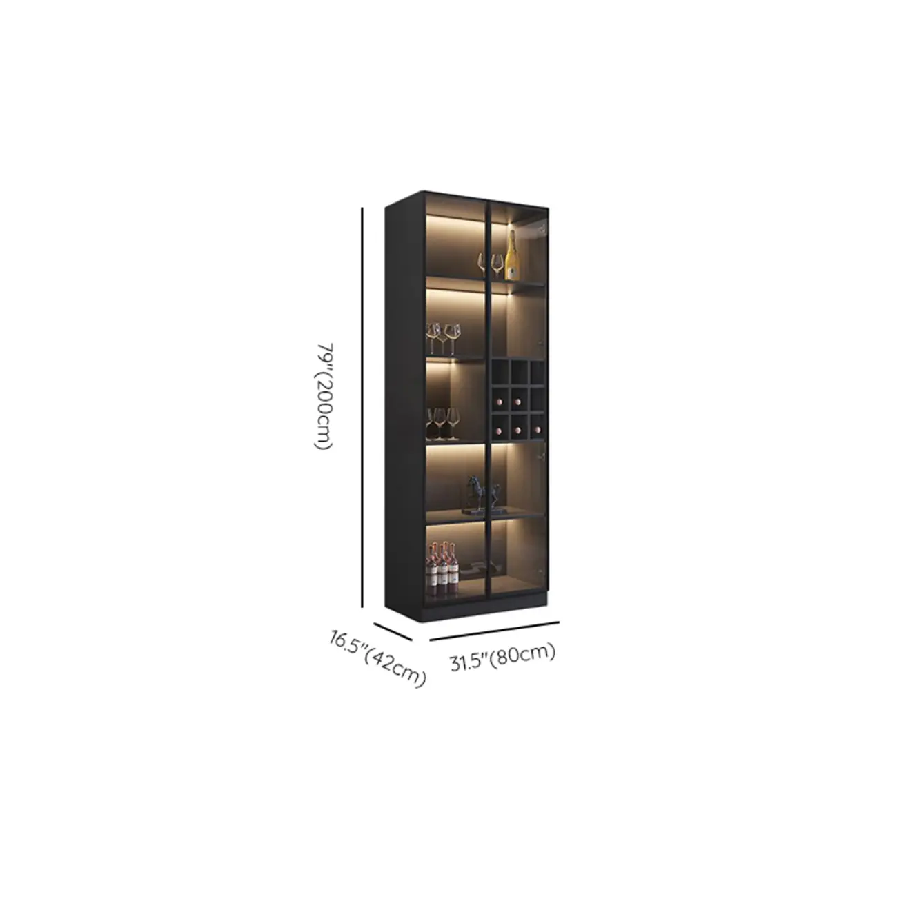 Minimalist Black Wooden Wine Rack Cabinet with Glass Door Image - 17 | homeyfad