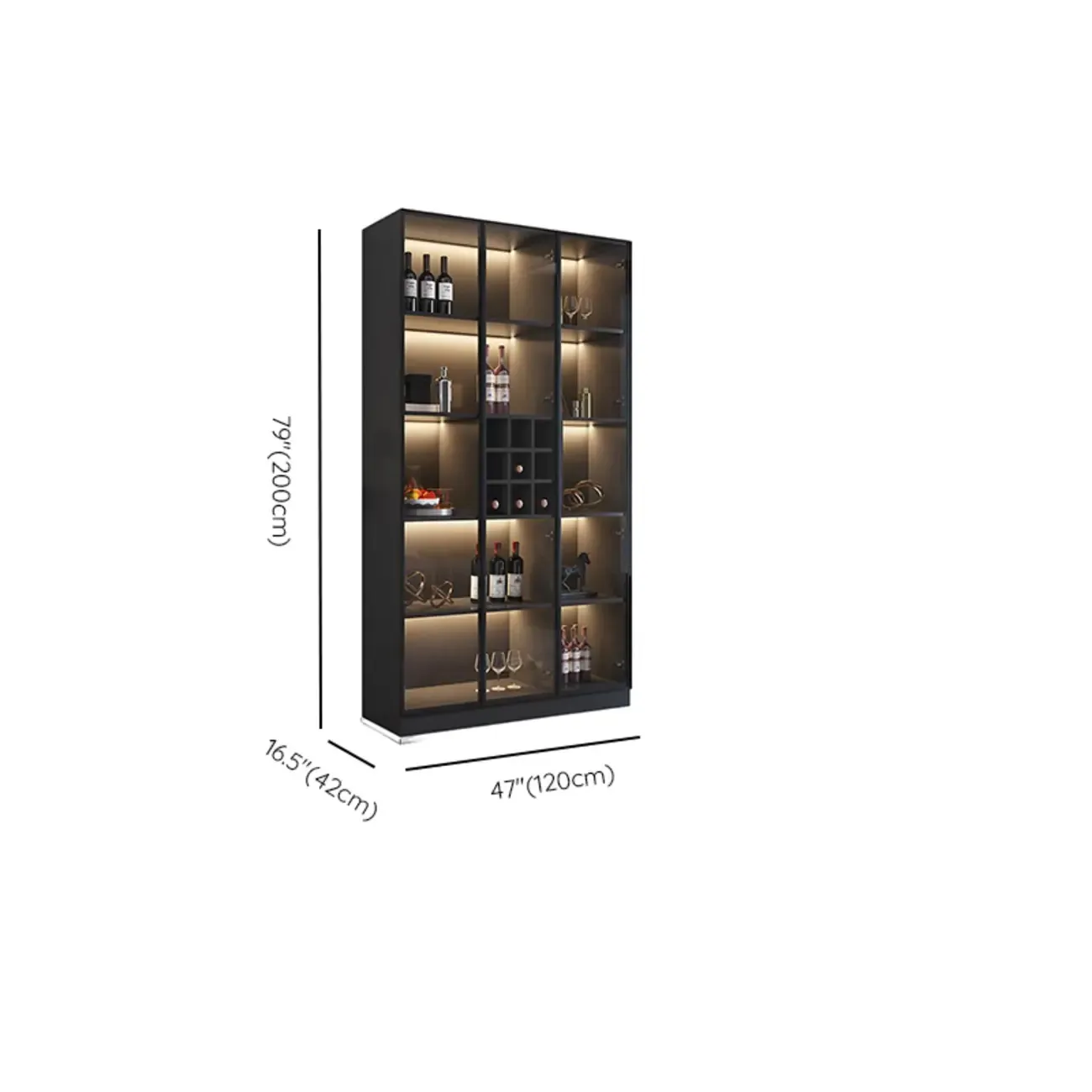 Minimalist Black Wooden Wine Rack Cabinet with Glass Door Image - 18