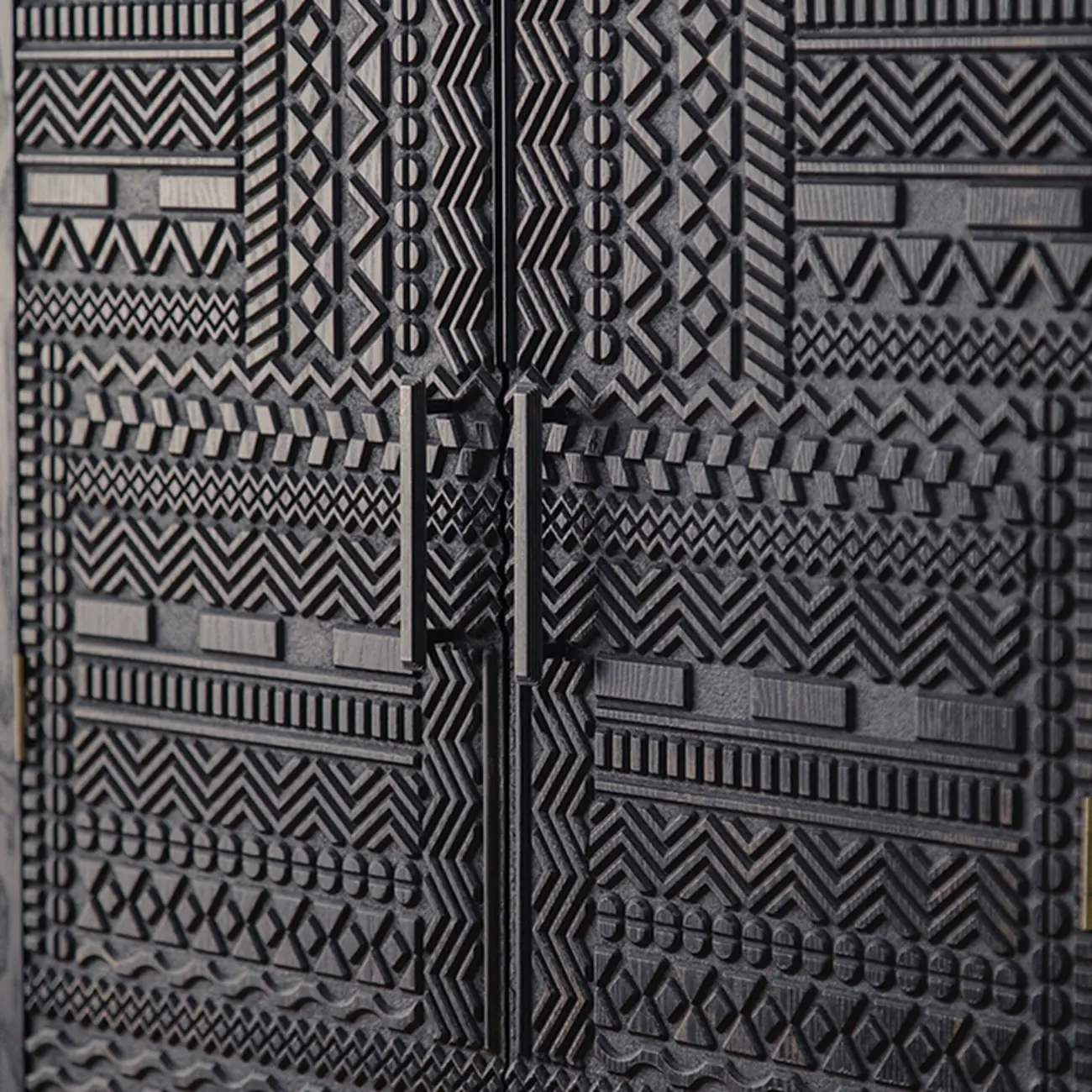 Artistic Pattern Wood Black Cabinet Sideboard in 3-Shelf Image - 6 | homeyfad