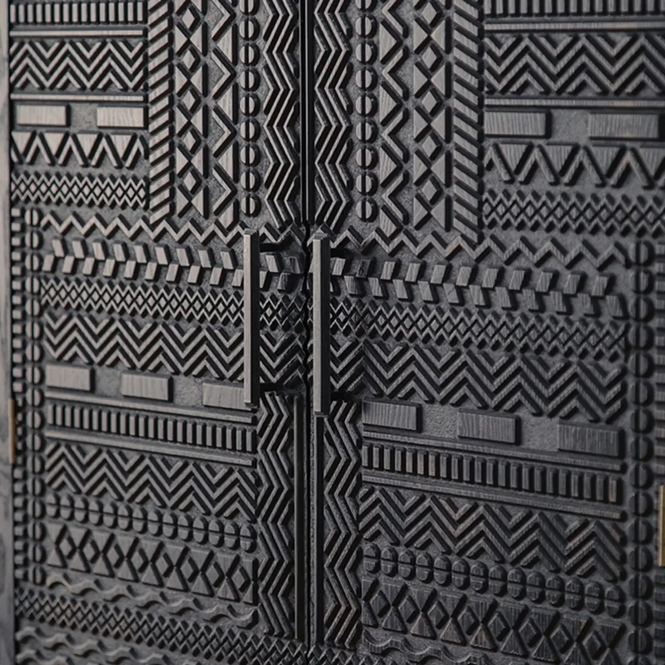 Artistic Pattern Wood Black Cabinet Sideboard in 3-Shelf Image - 6