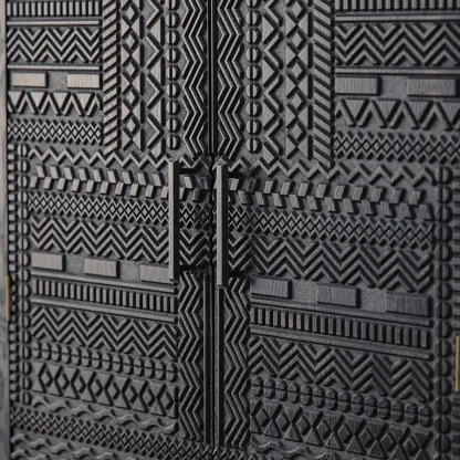 Artistic Pattern Wood Black Cabinet Sideboard in 3-Shelf Image - 6