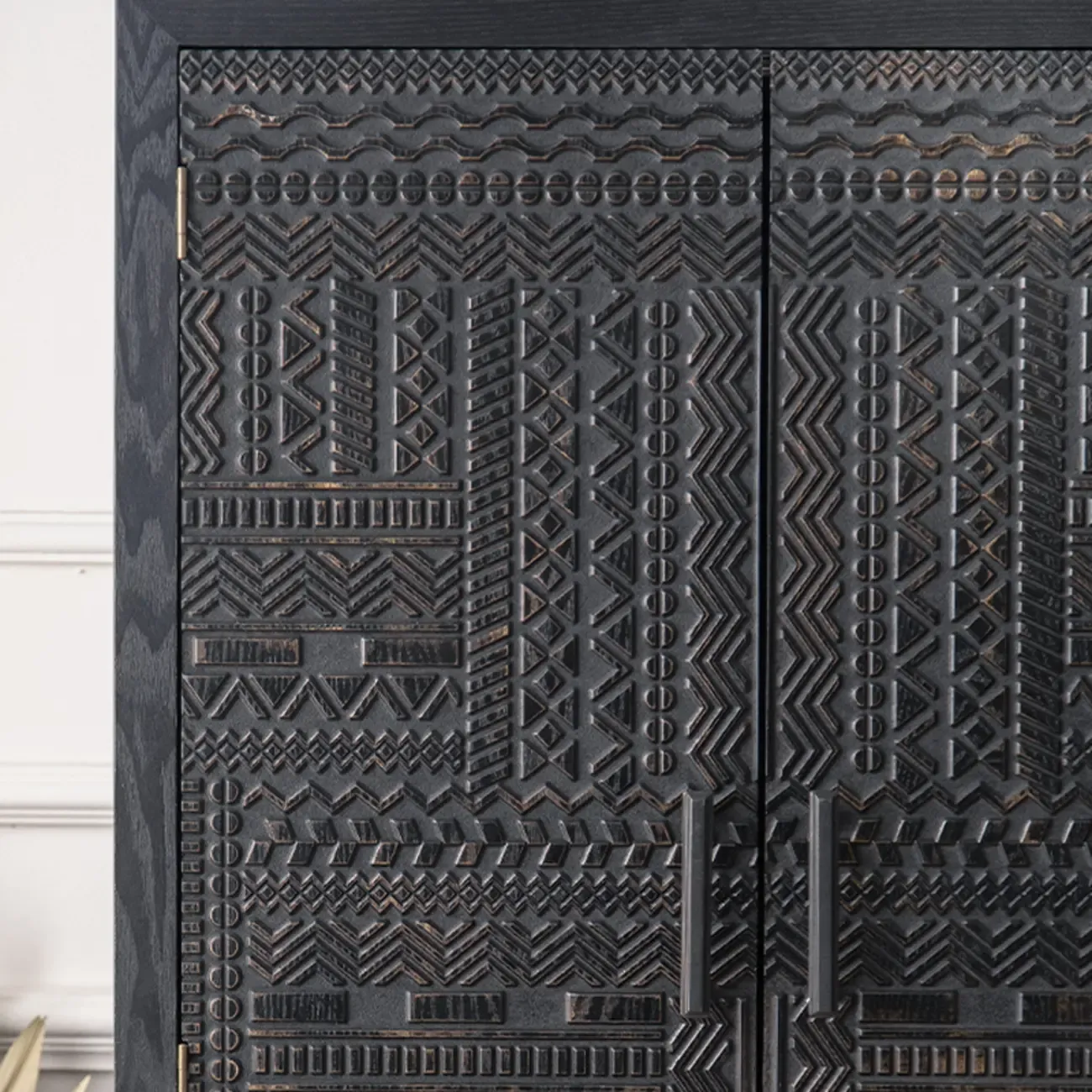 Artistic Pattern Wood Black Cabinet Sideboard in 3-Shelf Image - 10