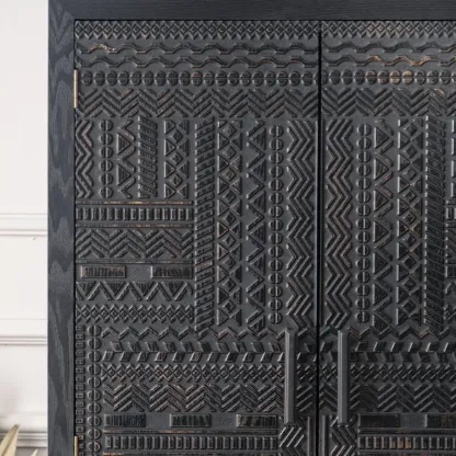 Artistic Pattern Wood Black Cabinet Sideboard in 3-Shelf Image - 10