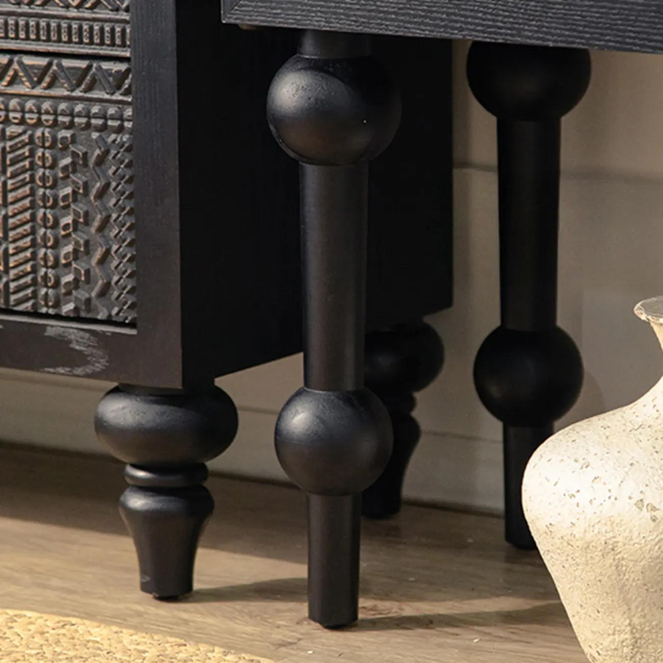 Artistic Pattern Wood Black Cabinet Sideboard in 3-Shelf Image - 12 | homeyfad