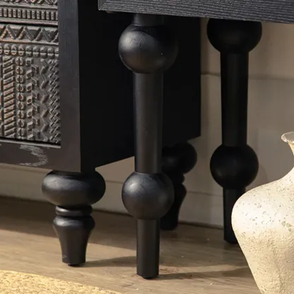 Artistic Pattern Wood Black Cabinet Sideboard in 3-Shelf Image - 12