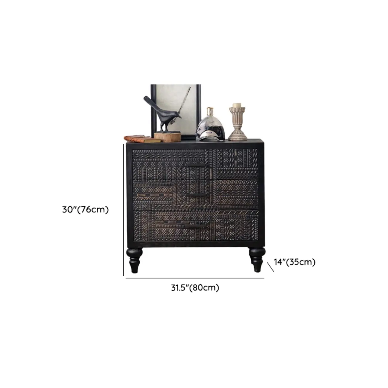 Artistic Pattern Wood Black Cabinet Sideboard in 3-Shelf Image - 15 | homeyfad