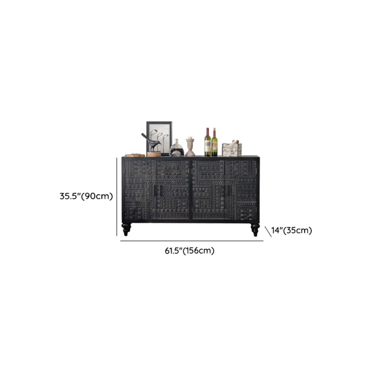Artistic Pattern Wood Black Cabinet Sideboard in 3-Shelf Image - 16 | homeyfad