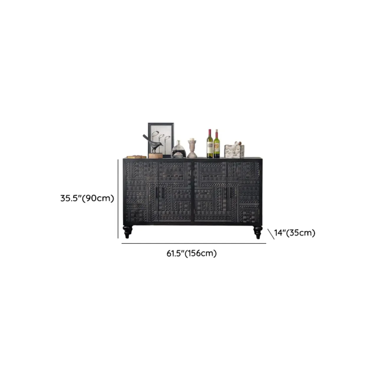 Artistic Pattern Wood Black Cabinet Sideboard in 3-Shelf Image - 16
