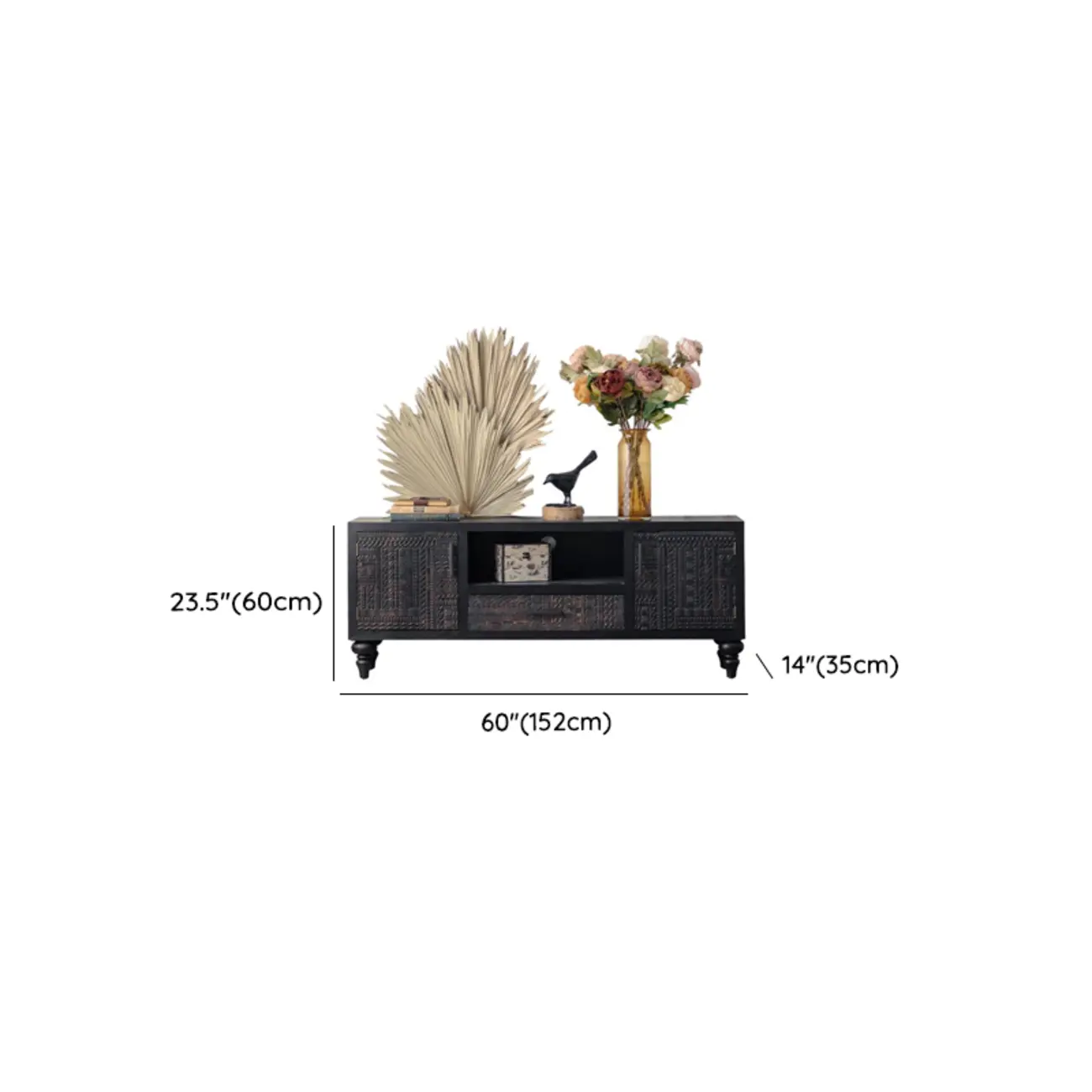 Artistic Pattern Wood Black Cabinet Sideboard in 3-Shelf Image - 17 | homeyfad
