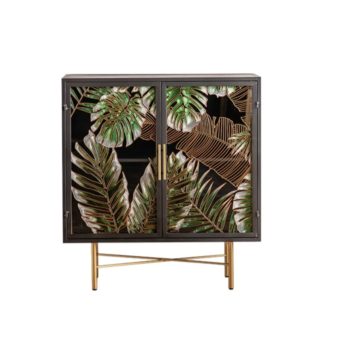 Plant Pattern Glass Door Storage Sideboard with Gold Legs Image - 8