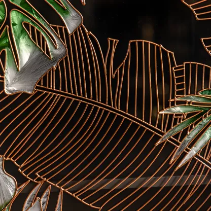 Plant Pattern Glass Door Storage Sideboard with Gold Legs Image - 9