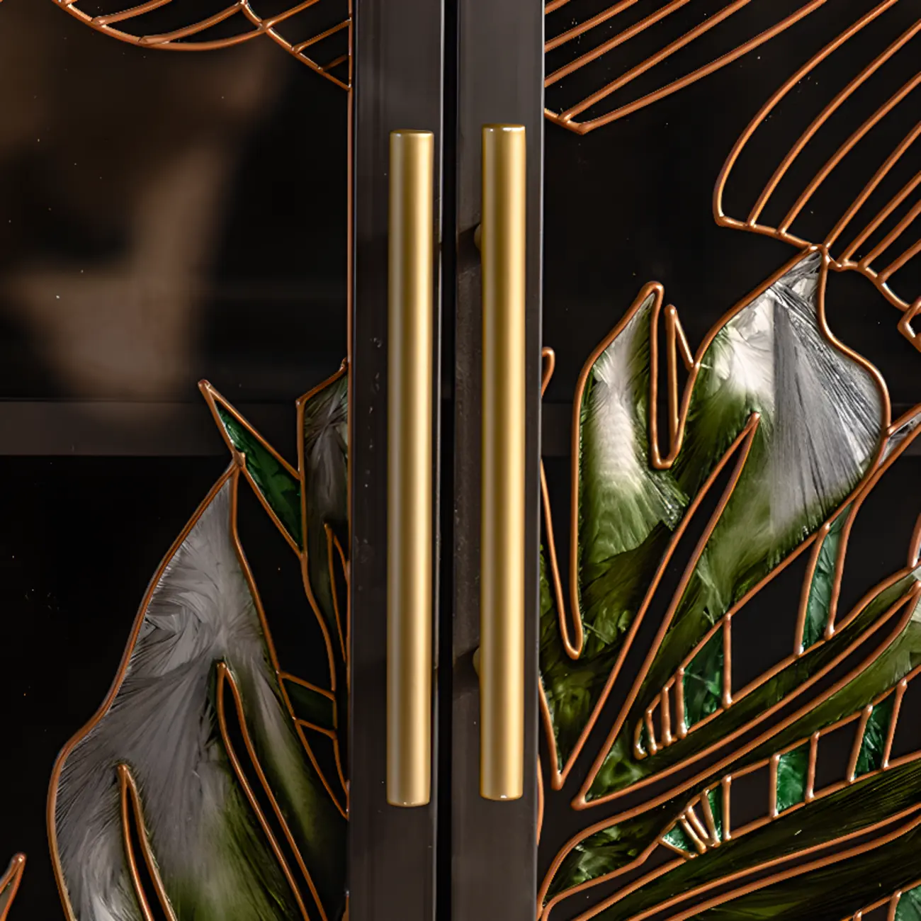 Plant Pattern Glass Door Storage Sideboard with Gold Legs Image - 11 | homeyfad