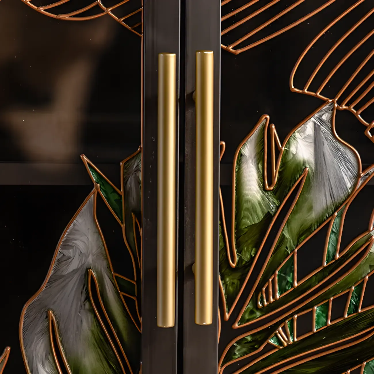 Plant Pattern Glass Door Storage Sideboard with Gold Legs Image - 11
