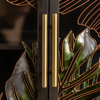 Plant Pattern Glass Door Storage Sideboard with Gold Legs Image - 11