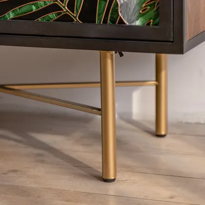 Plant Pattern Glass Door Storage Sideboard with Gold Legs Image - 13