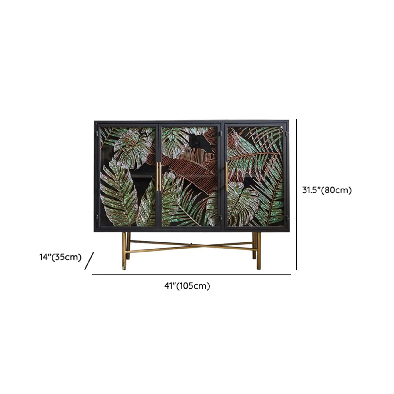Plant Pattern Glass Door Storage Sideboard with Gold Legs #size | homeyfad