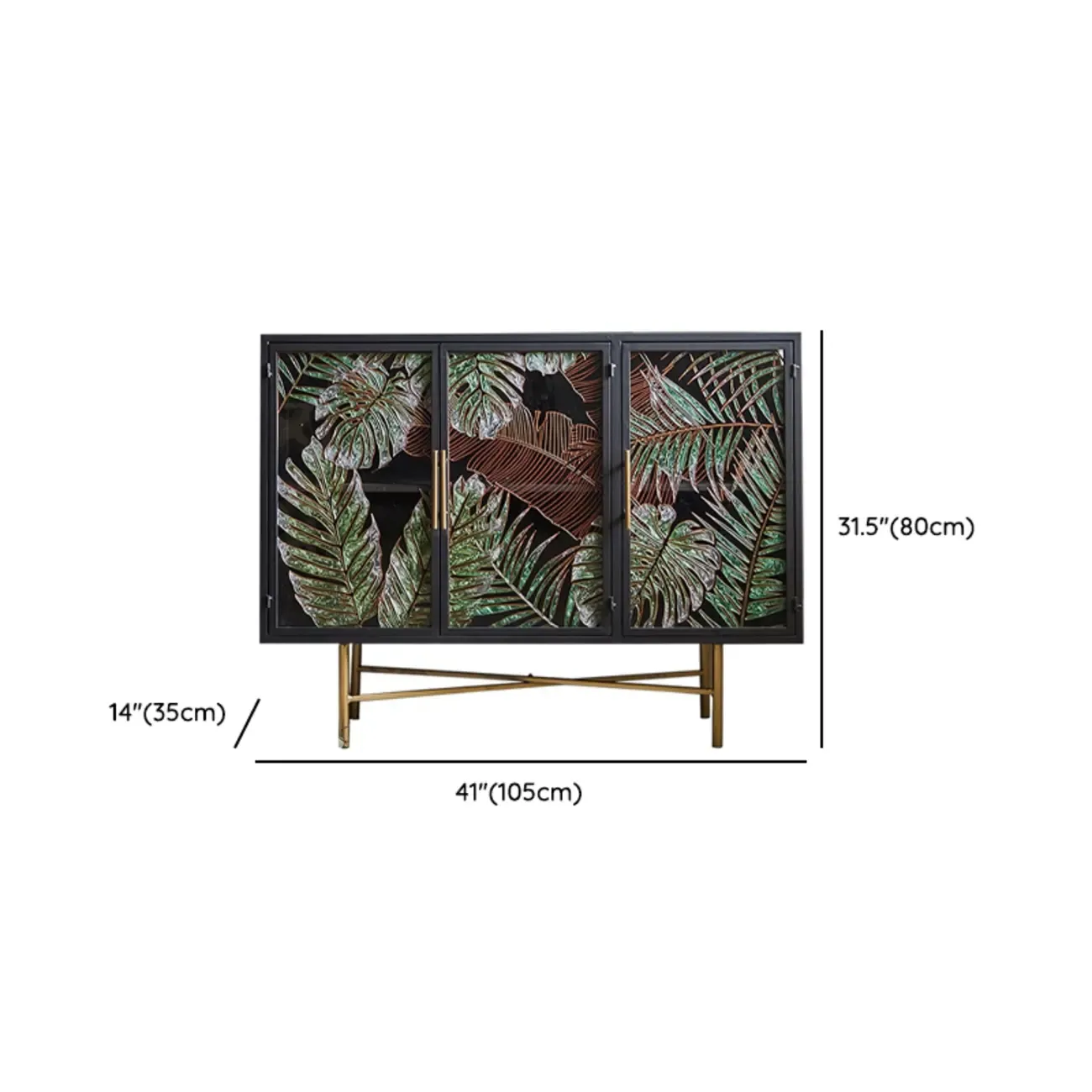 Plant Pattern Glass Door Storage Sideboard with Gold Legs #size