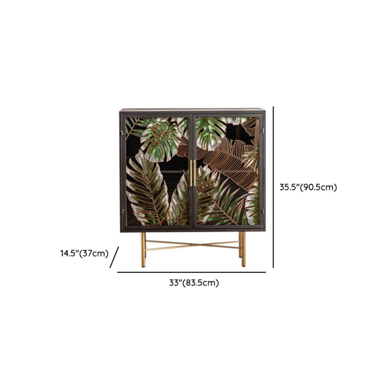 Plant Pattern Glass Door Storage Sideboard with Gold Legs Image - 15 | homeyfad