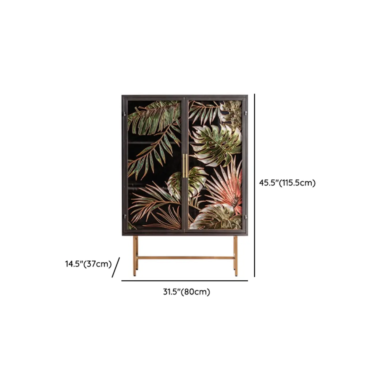 Plant Pattern Glass Door Storage Sideboard with Gold Legs Image - 16 | homeyfad