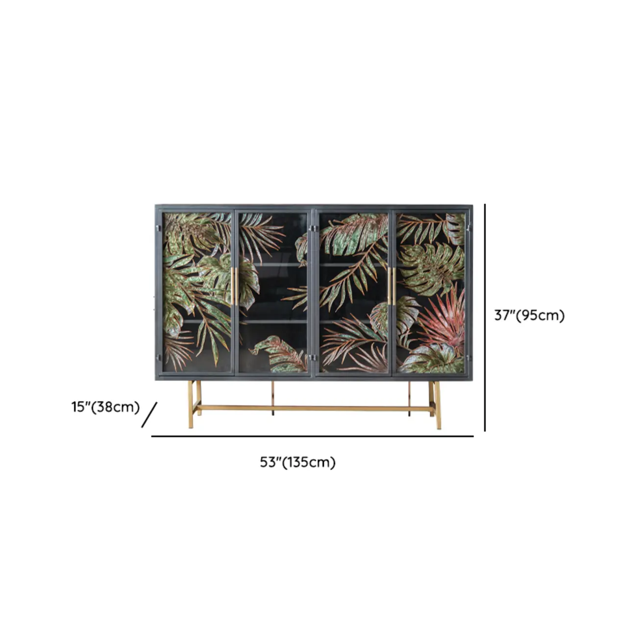 Plant Pattern Glass Door Storage Sideboard with Gold Legs Image - 17 | homeyfad
