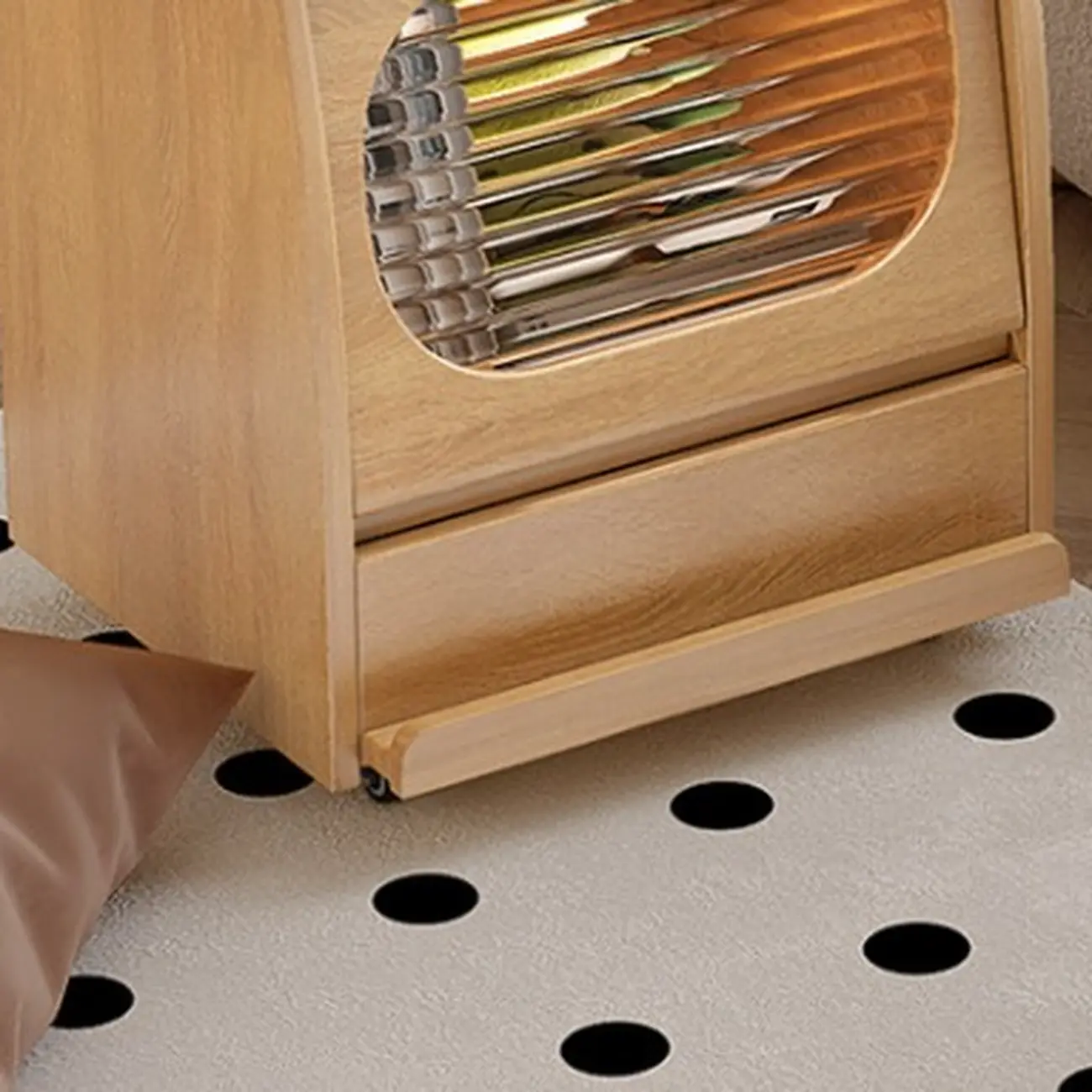 Versatile Swivel Flip-Top Natural Finish Wheeled Wooden Side Table Image - 7 | homeyfad