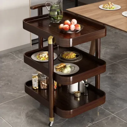 3-Tier Wheeled Tray Top Moso Bamboo Brown Side Table Image - 1