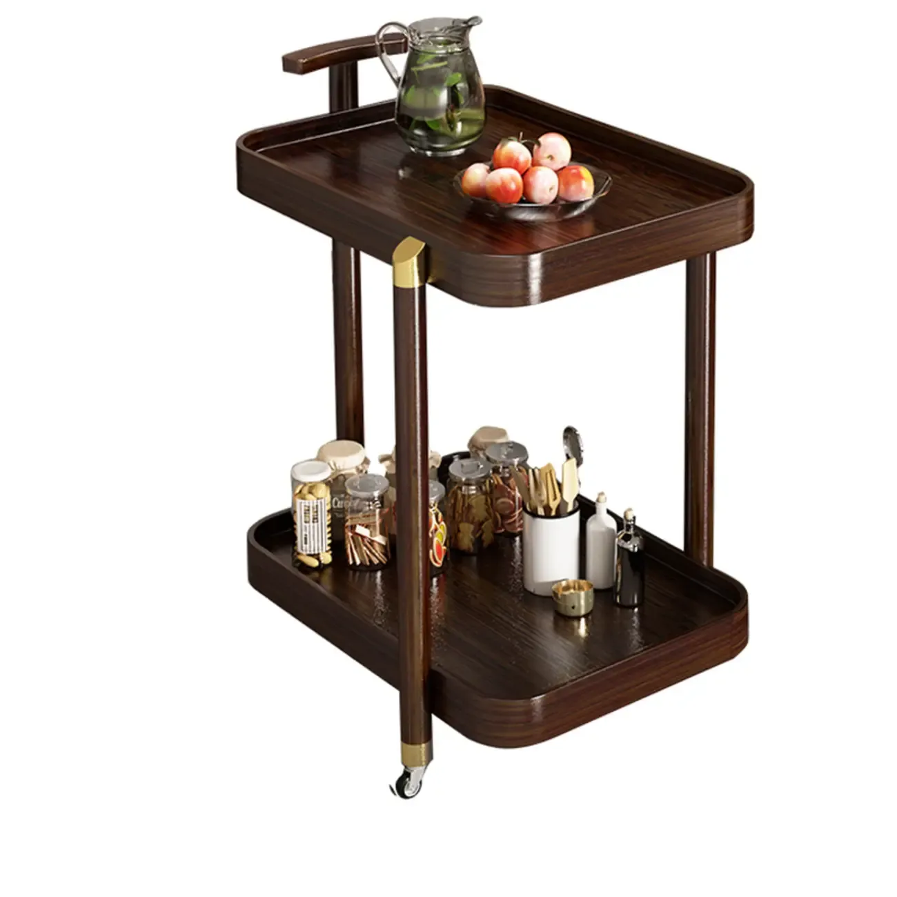 3-Tier Wheeled Tray Top Moso Bamboo Brown Side Table Image - 5