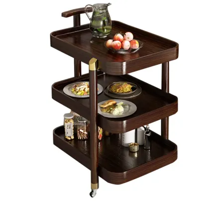 3-Tier Wheeled Tray Top Moso Bamboo Brown Side Table Image - 6