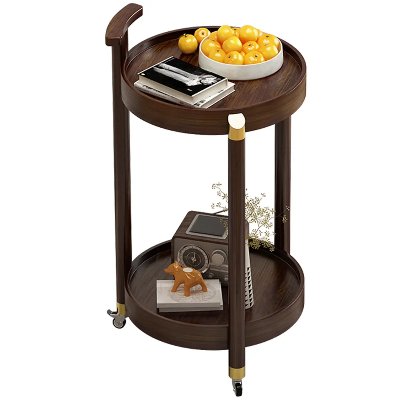 3-Tier Wheeled Tray Top Moso Bamboo Brown Side Table Image - 4 | homeyfad