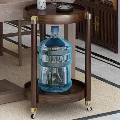 3-Tier Wheeled Tray Top Moso Bamboo Brown Side Table Image - 3