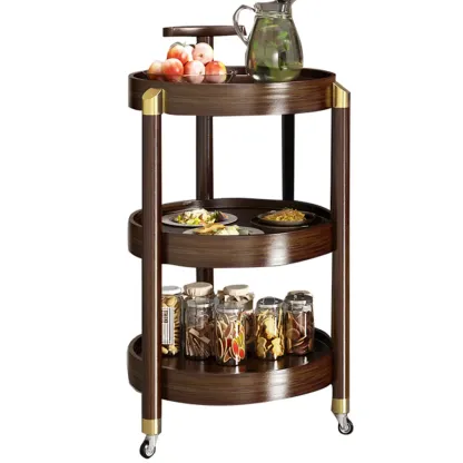 3-Tier Wheeled Tray Top Moso Bamboo Brown Side Table Image - 7
