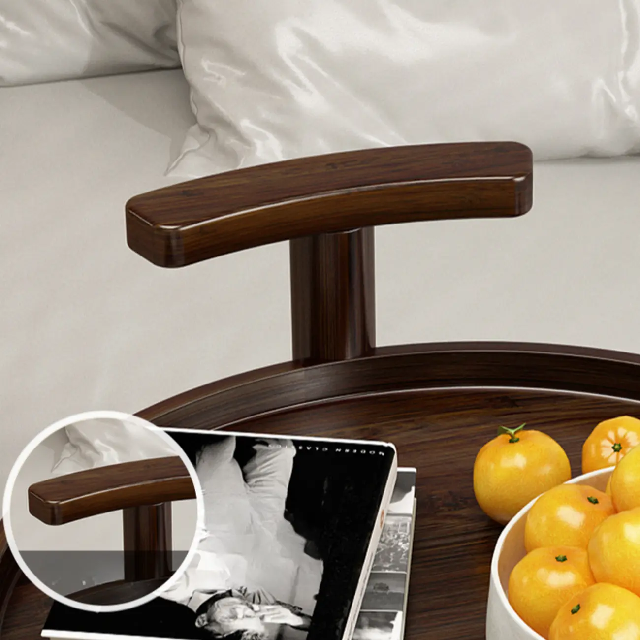 3-Tier Wheeled Tray Top Moso Bamboo Brown Side Table Image - 8 | homeyfad