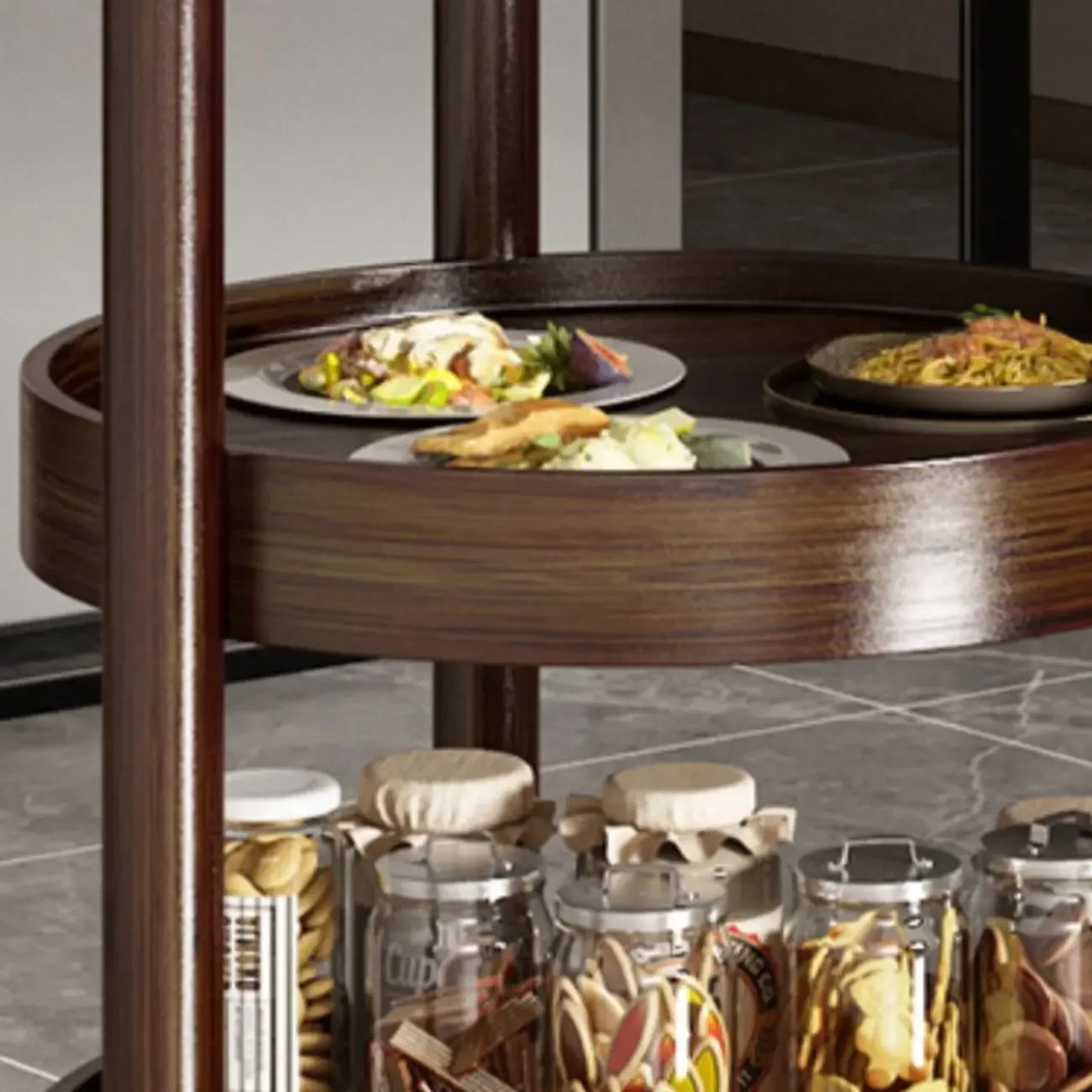 3-Tier Wheeled Tray Top Moso Bamboo Brown Side Table Image - 10