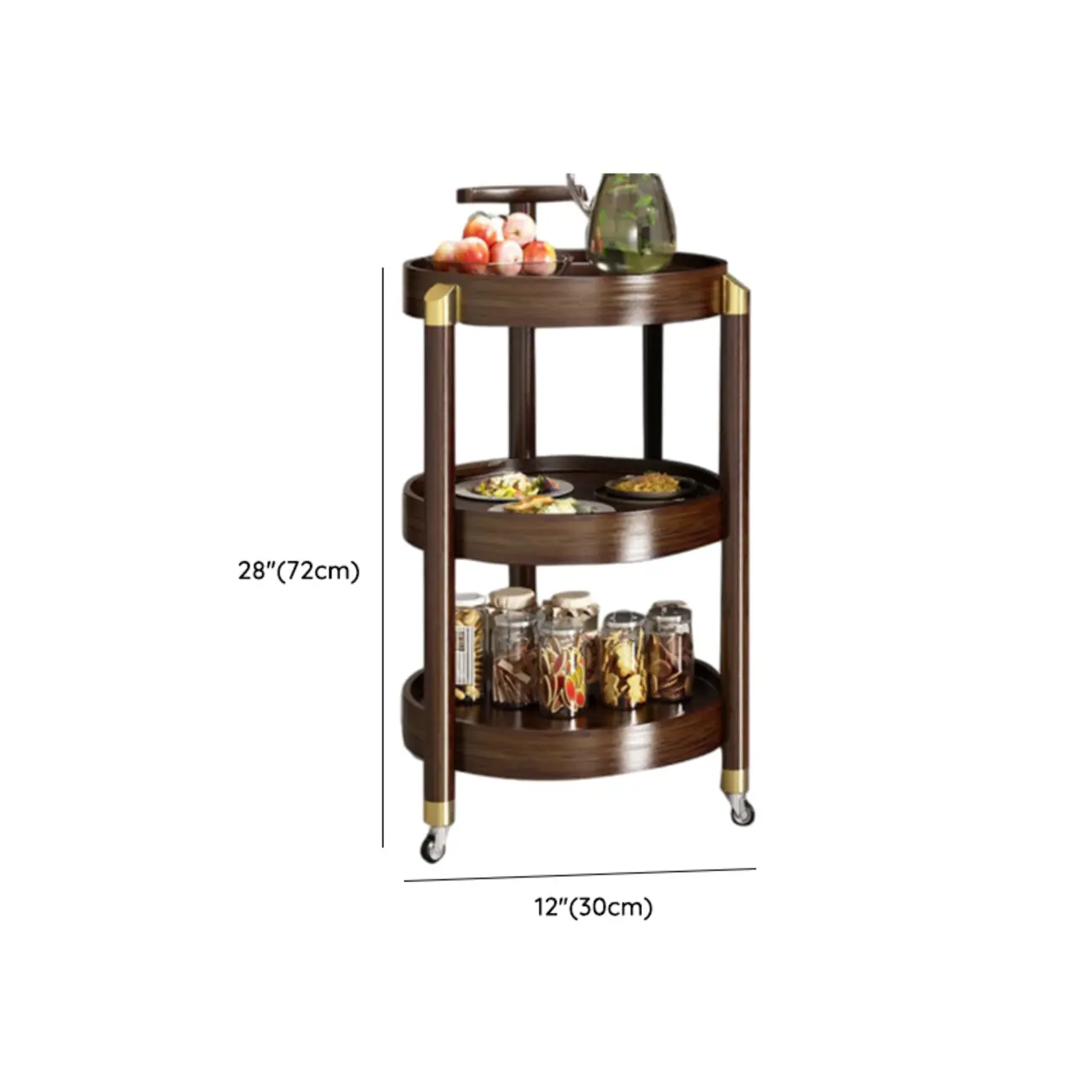 3-Tier Wheeled Tray Top Moso Bamboo Brown Side Table Image - 21 | homeyfad
