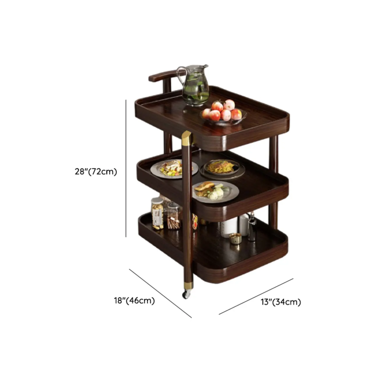 3-Tier Wheeled Tray Top Moso Bamboo Brown Side Table Image - 24 | homeyfad
