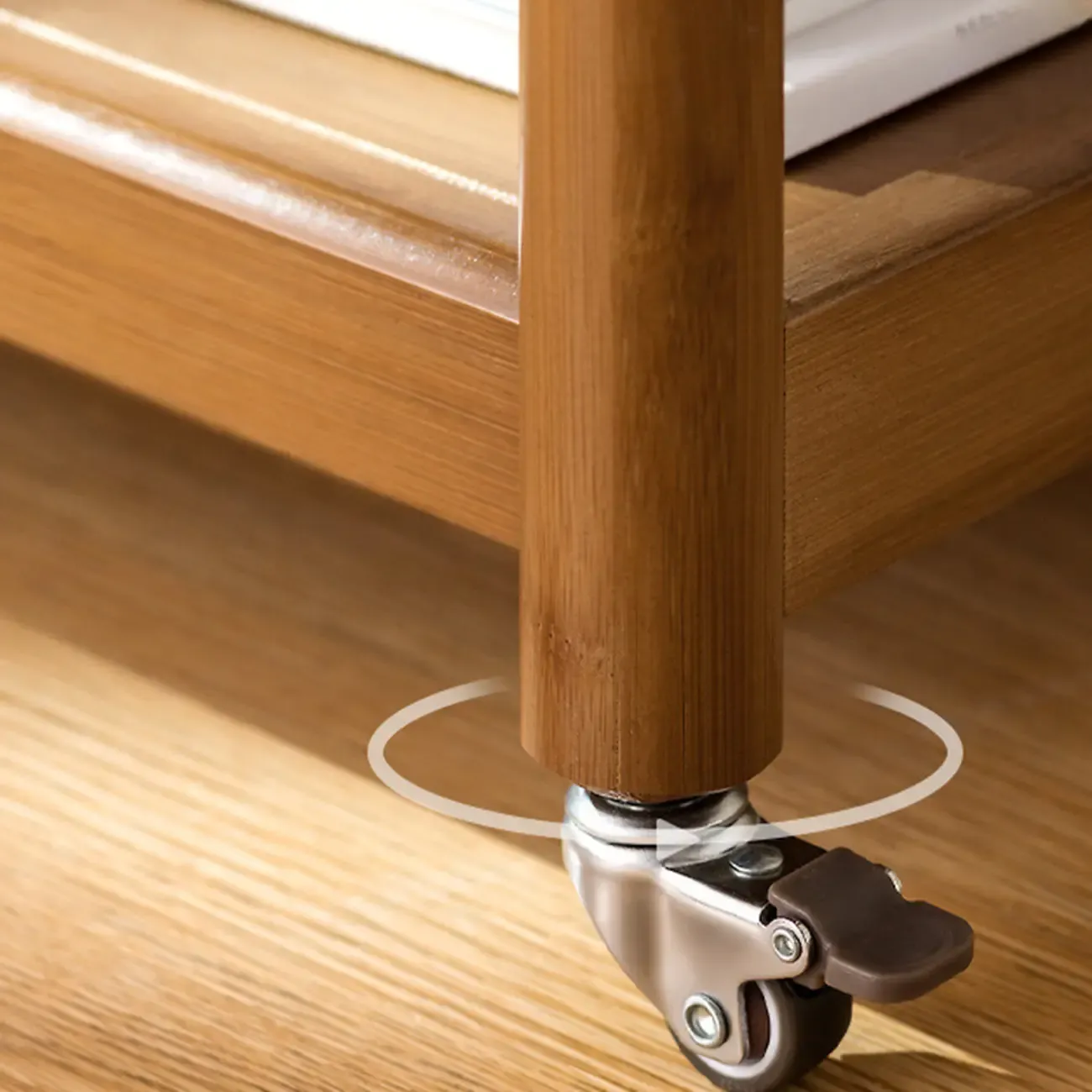 Rectangular Wide Nut-Brown Glass Top Side Table with Wheels Image - 5