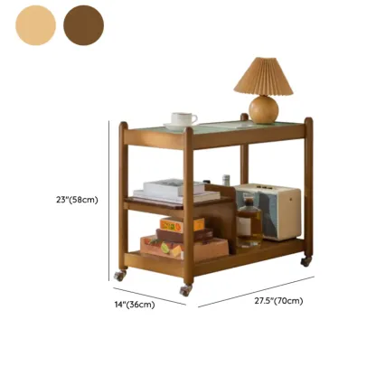 Rectangular Wide Nut-Brown Glass Top Side Table with Wheels #size