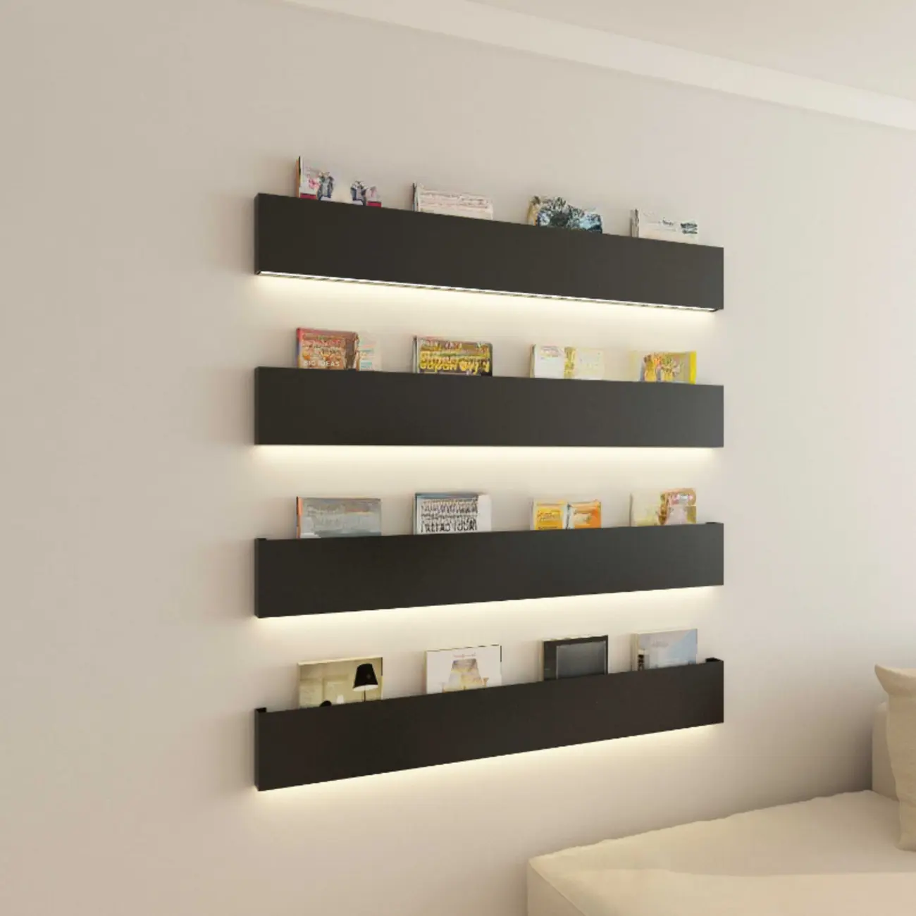 Modern Black Wall-Mounted Wooden Floating Bookcase Image - 2 | homeyfad