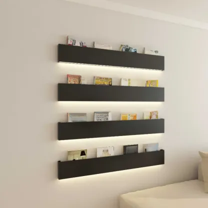 Modern Black Wall-Mounted Metal Floating Bookcase Image - 2