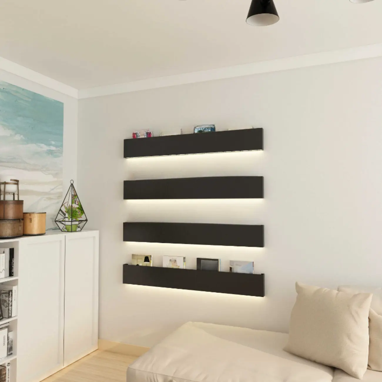 Modern Black Wall-Mounted Wooden Floating Bookcase Image - 1 | homeyfad