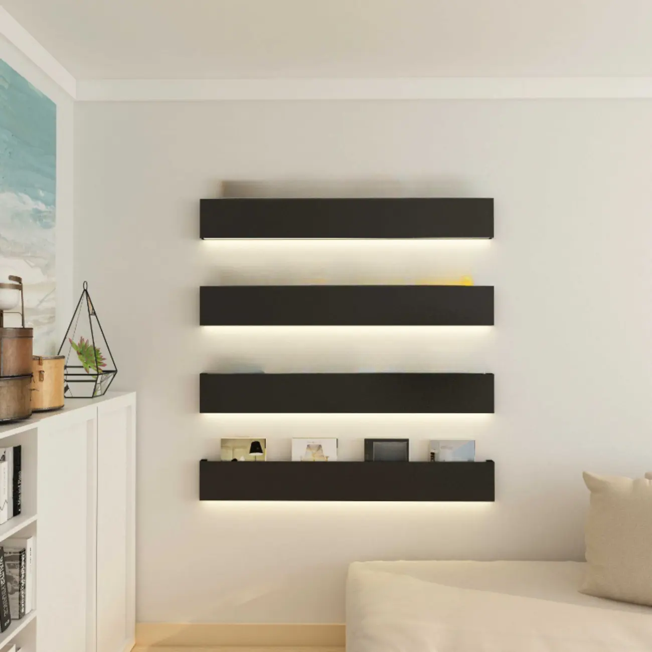 Modern Black Wall-Mounted Metal Floating Bookcase Image - 4 | homeyfad