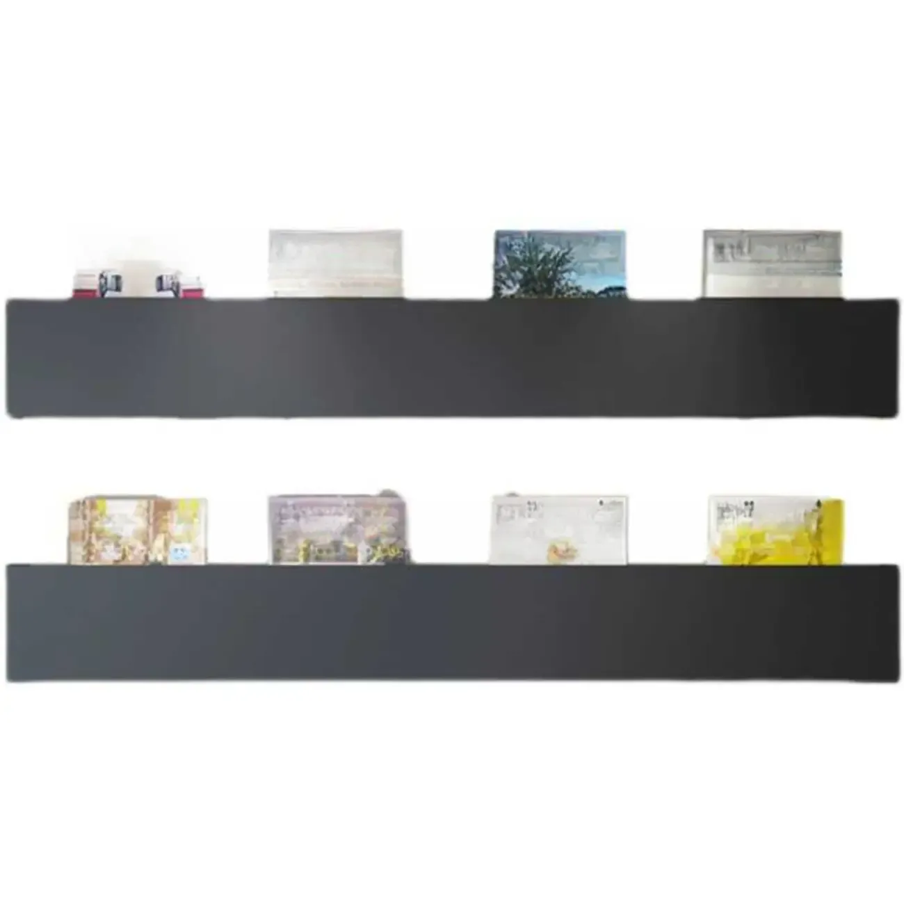 Modern Black Wall-Mounted Metal Floating Bookcase Image - 6
