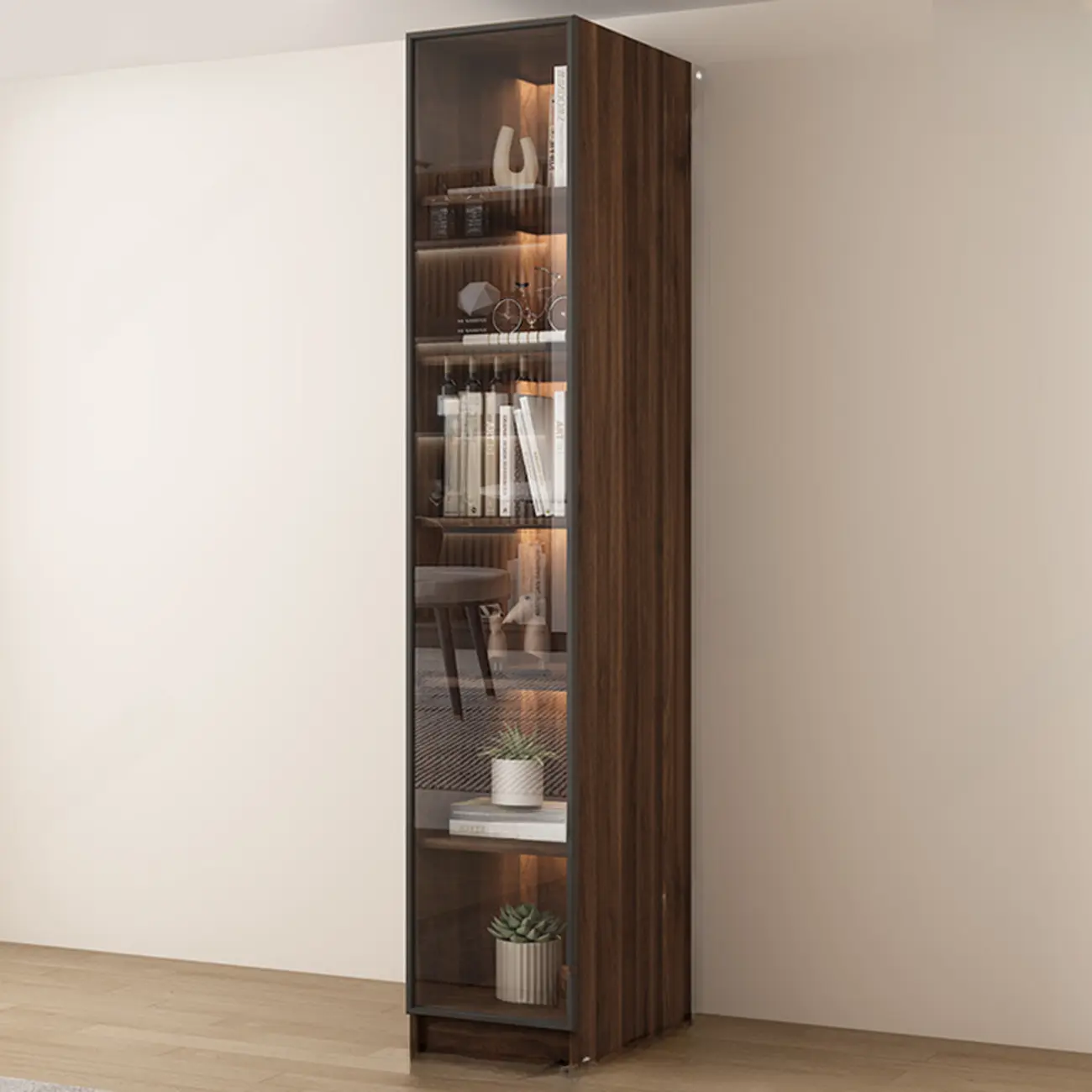 Large Modern Brown Cocoa Wood Bookcase with Glass Doors Image - 2 | homeyfad