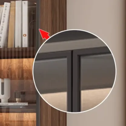 Large Modern Brown Cocoa Wood Bookcase with Glass Doors Image - 8