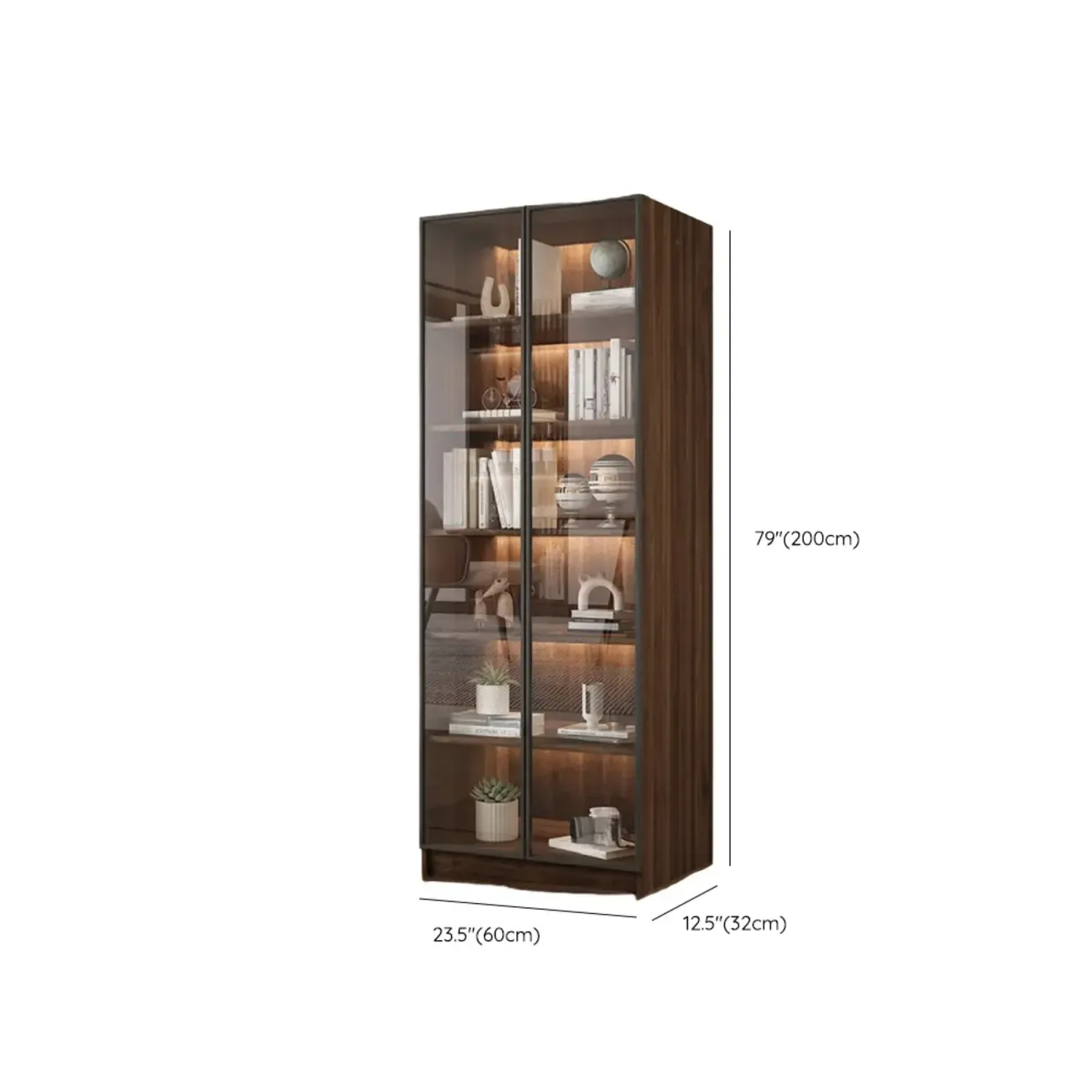 Large Modern Brown Cocoa Wood Bookcase with Glass Doors Image - 17