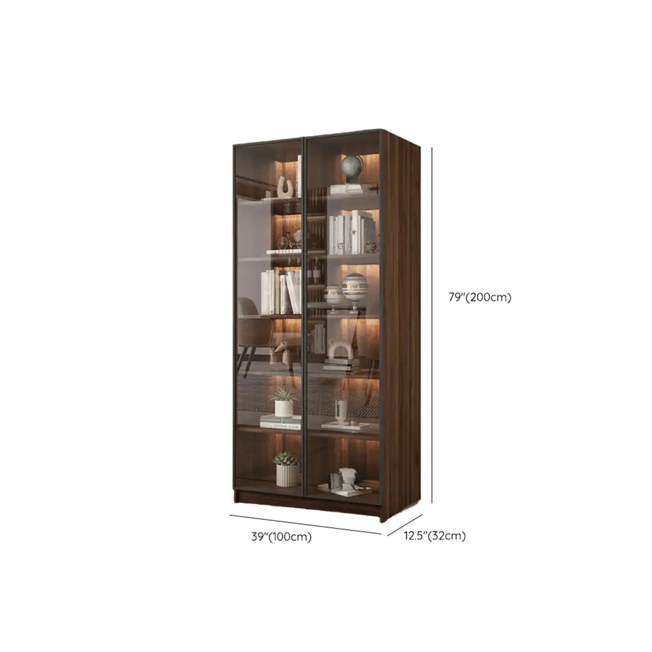 Large Modern Brown Cocoa Wood Bookcase with Glass Doors Image - 18 | homeyfad